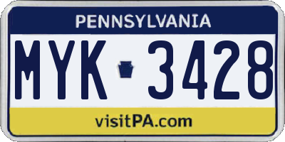 PA license plate MYK3428