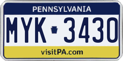 PA license plate MYK3430