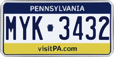 PA license plate MYK3432