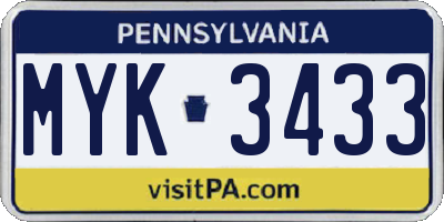 PA license plate MYK3433