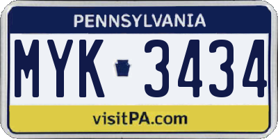 PA license plate MYK3434