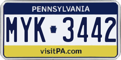 PA license plate MYK3442