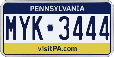 PA license plate MYK3444