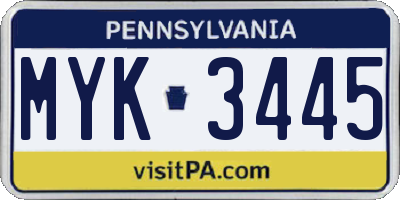 PA license plate MYK3445