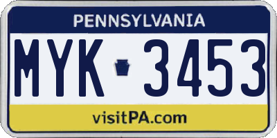 PA license plate MYK3453