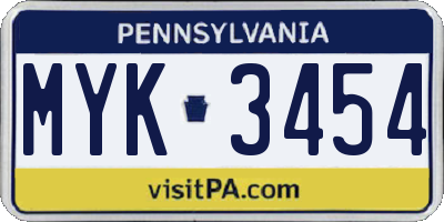 PA license plate MYK3454