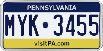 PA license plate MYK3455
