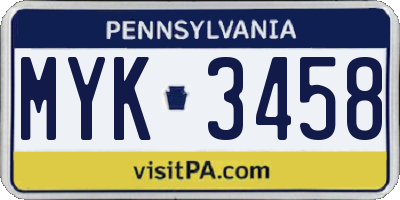 PA license plate MYK3458