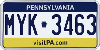 PA license plate MYK3463