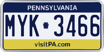 PA license plate MYK3466