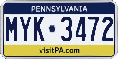 PA license plate MYK3472