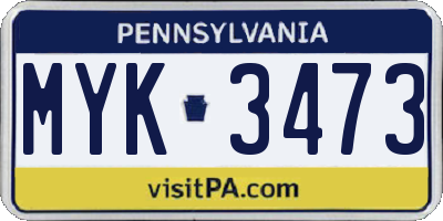 PA license plate MYK3473