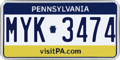 PA license plate MYK3474
