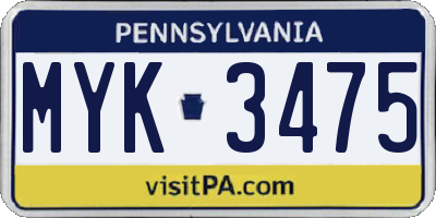 PA license plate MYK3475