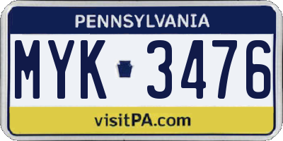 PA license plate MYK3476