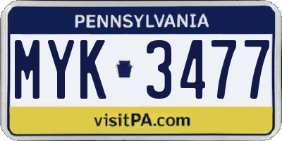 PA license plate MYK3477