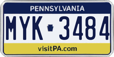 PA license plate MYK3484