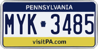 PA license plate MYK3485
