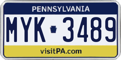 PA license plate MYK3489