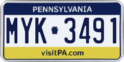 PA license plate MYK3491