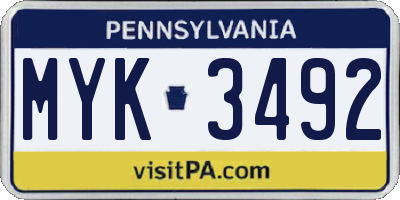 PA license plate MYK3492