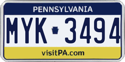PA license plate MYK3494