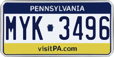 PA license plate MYK3496