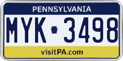 PA license plate MYK3498
