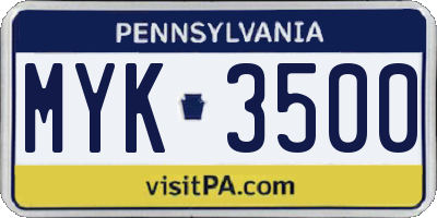 PA license plate MYK3500