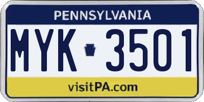 PA license plate MYK3501