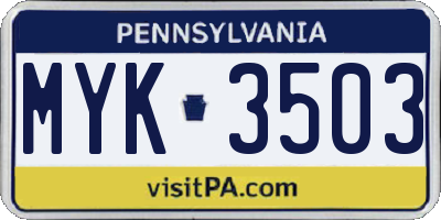 PA license plate MYK3503