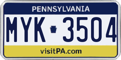 PA license plate MYK3504