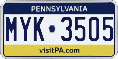 PA license plate MYK3505