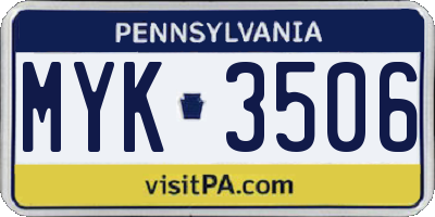 PA license plate MYK3506