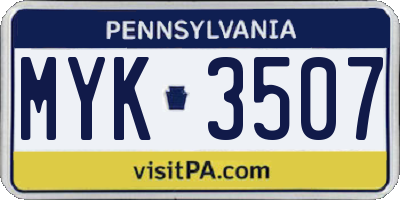 PA license plate MYK3507