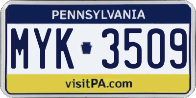 PA license plate MYK3509