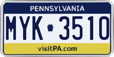 PA license plate MYK3510