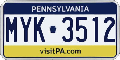 PA license plate MYK3512