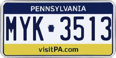 PA license plate MYK3513