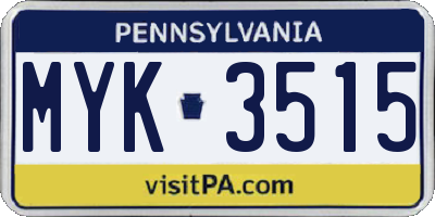 PA license plate MYK3515
