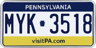 PA license plate MYK3518