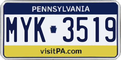 PA license plate MYK3519
