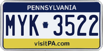 PA license plate MYK3522