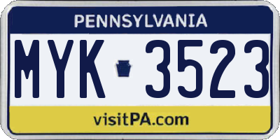 PA license plate MYK3523