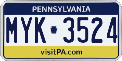 PA license plate MYK3524
