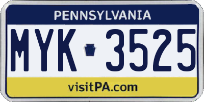 PA license plate MYK3525