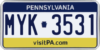 PA license plate MYK3531
