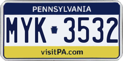 PA license plate MYK3532