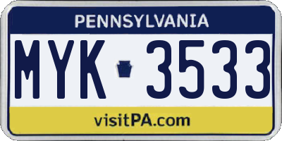 PA license plate MYK3533