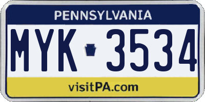 PA license plate MYK3534